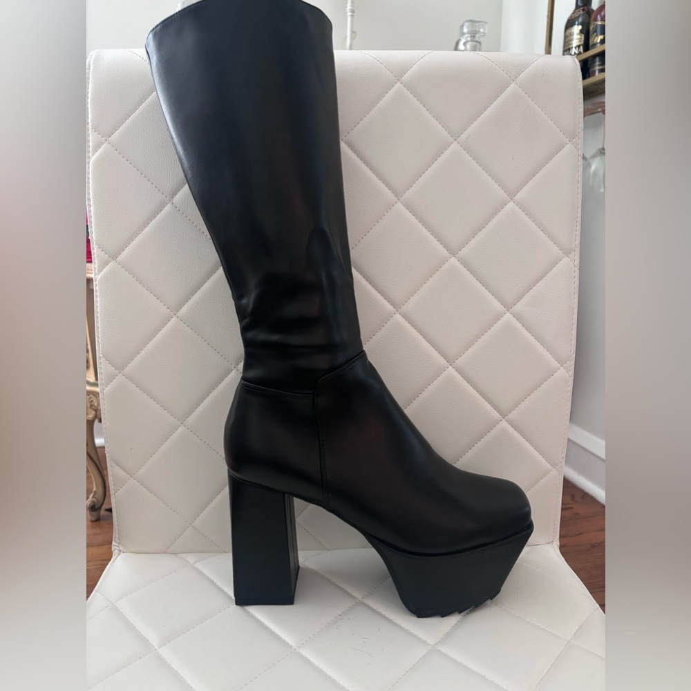 Calf black chunky platform boots